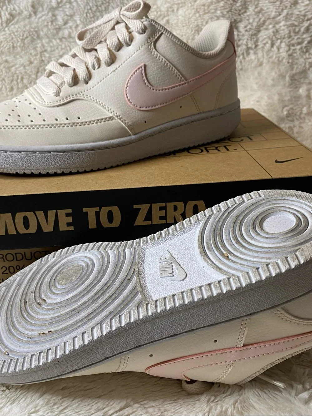 Nike Women's Cream Low-Top Sneakers with Pink Swoosh